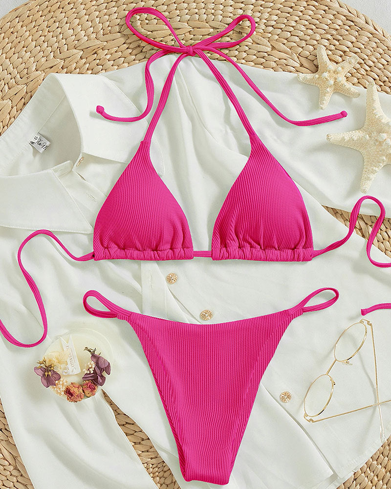 Solid color neck hanging bikini