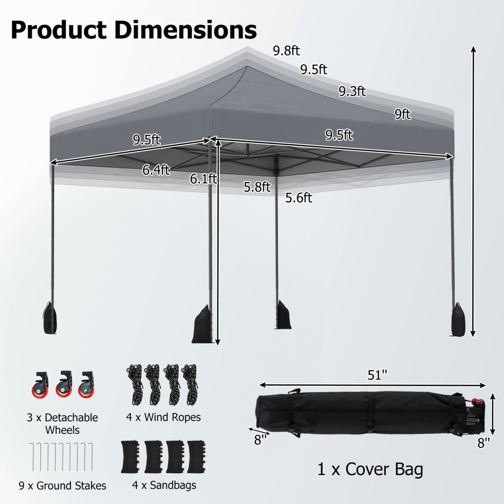 9.5 x 9.5 Feet Pop up Canopy Tent with Adjustable Heights