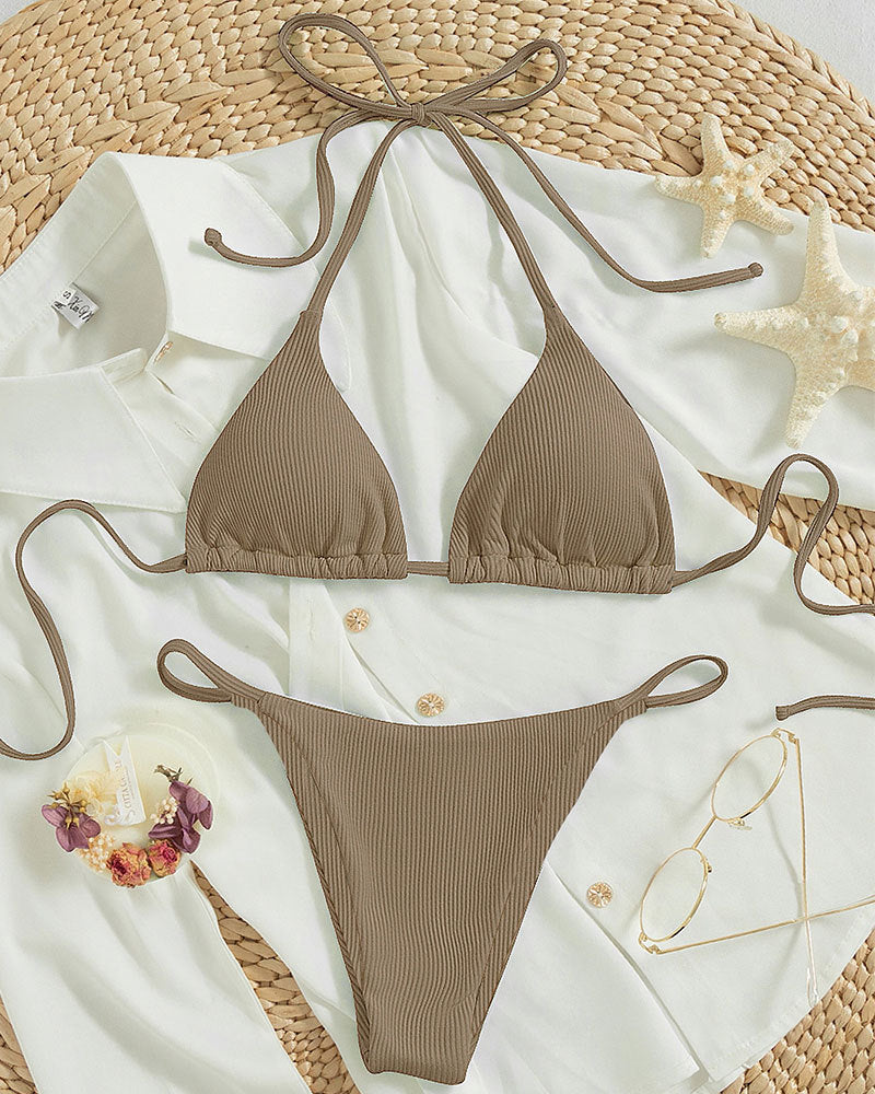 Solid color neck hanging bikini