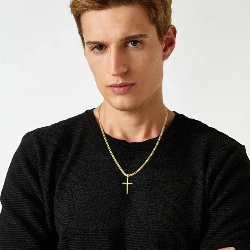Punk Cross Pendant Link Chain for Men Women 316L Stainless Steel Hip Hop Necklace Gold Silver Fashion Jewelry Gift Waterproof