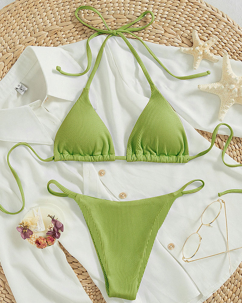 Solid color neck hanging bikini