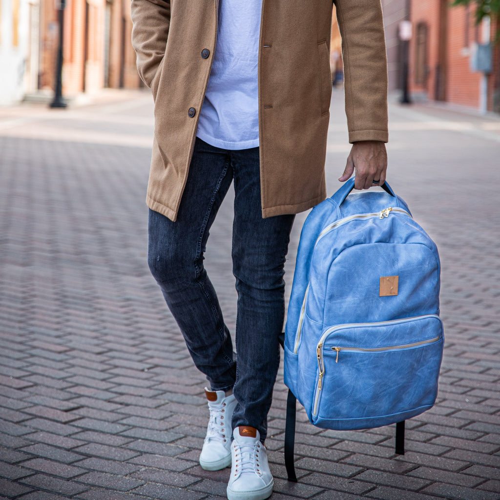 Baby Blue Leather Commuter Bag