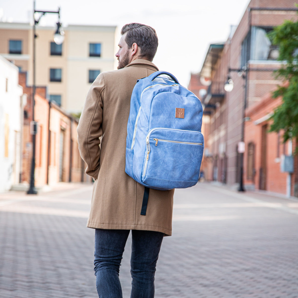 Baby Blue Leather Commuter Bag