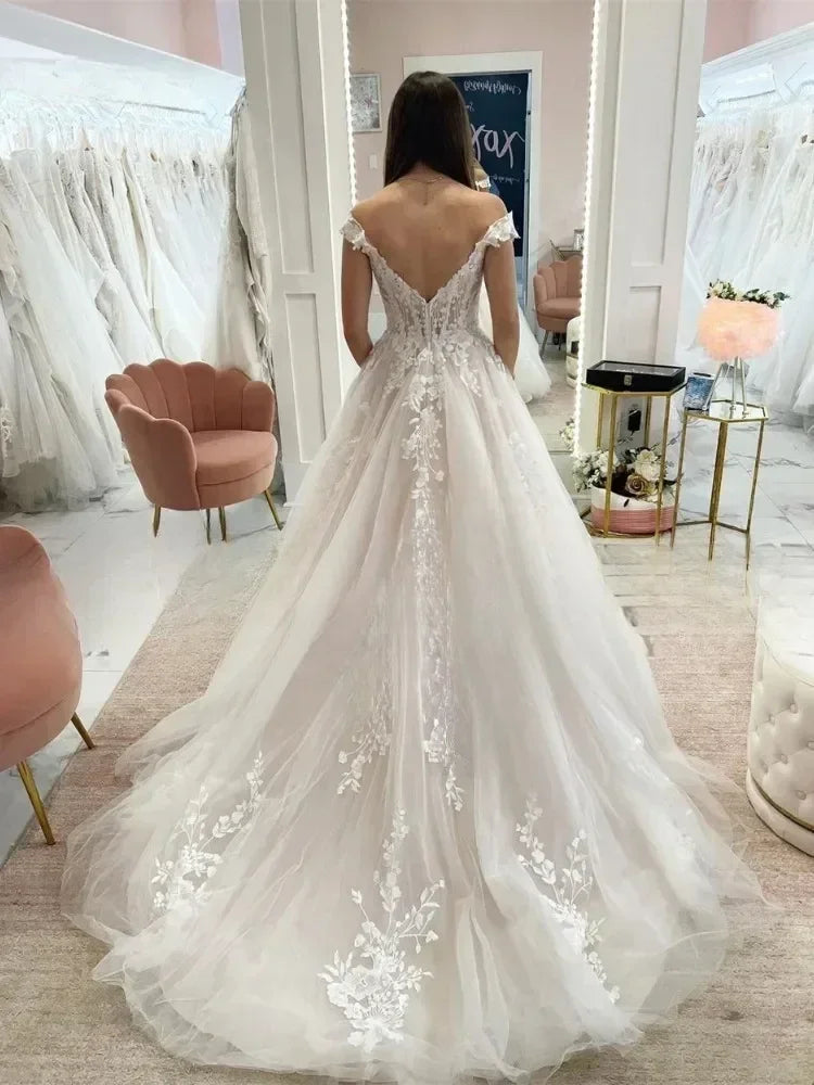 Modest Wedding Dress - Sweetheart Off-Shoulder Lace Gown | Femstylo