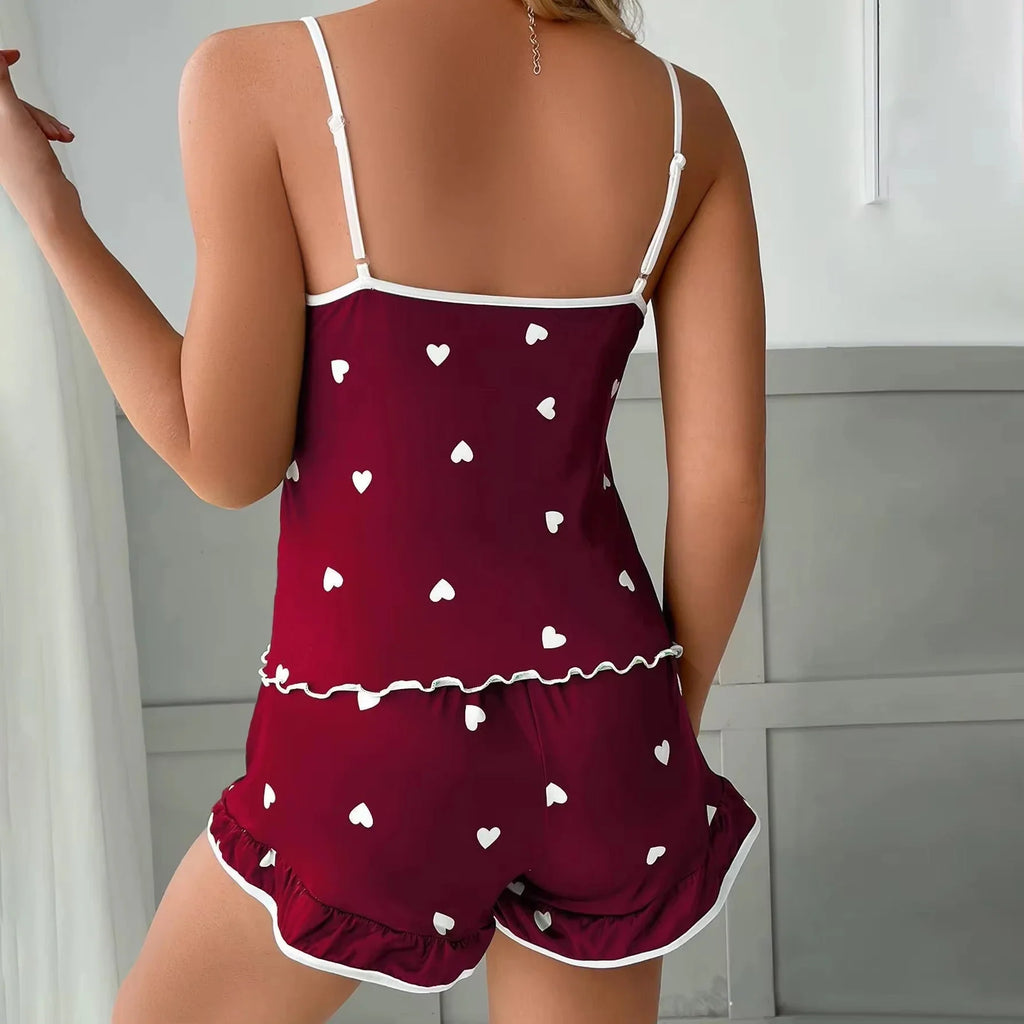 2024 Summer Pajama Set Large Size Vest Shorts Women's Suspenders Soft Casual Cute Printed Women pajamas set