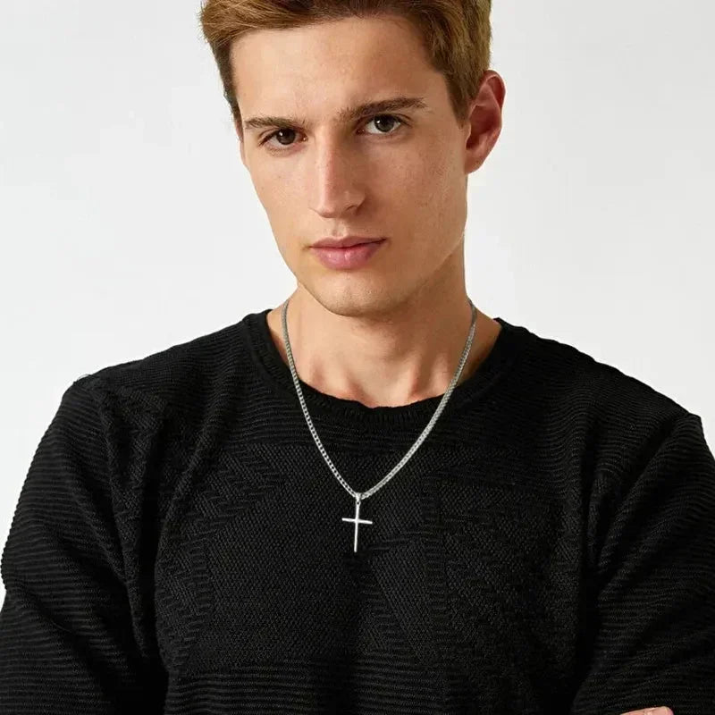 Punk Cross Pendant Link Chain for Men Women 316L Stainless Steel Hip Hop Necklace Gold Silver Fashion Jewelry Gift Waterproof