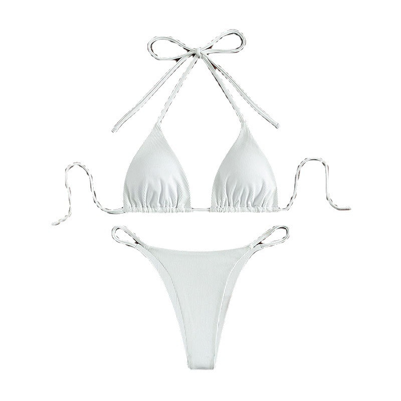 Solid color neck hanging bikini