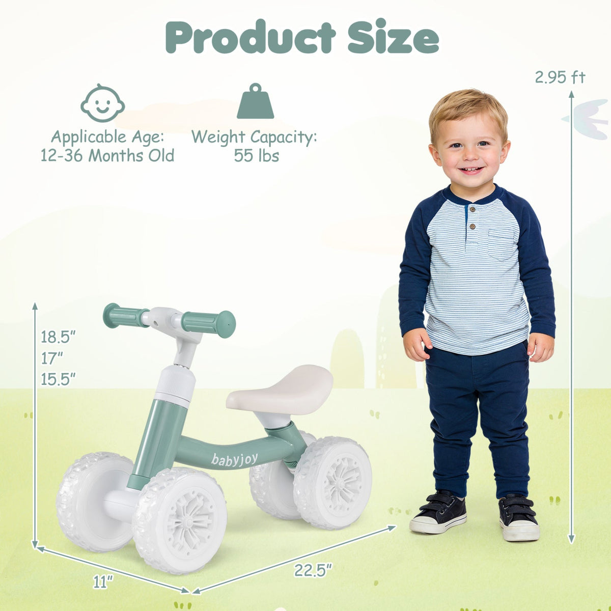 Baby Balance Bike with Adjustable Handlebar and Seat with Lighting Wheels