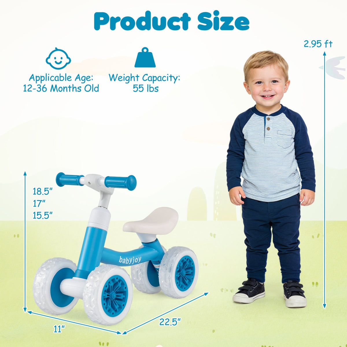 Baby Balance Bike with Adjustable Handlebar and Seat with Lighting Wheels