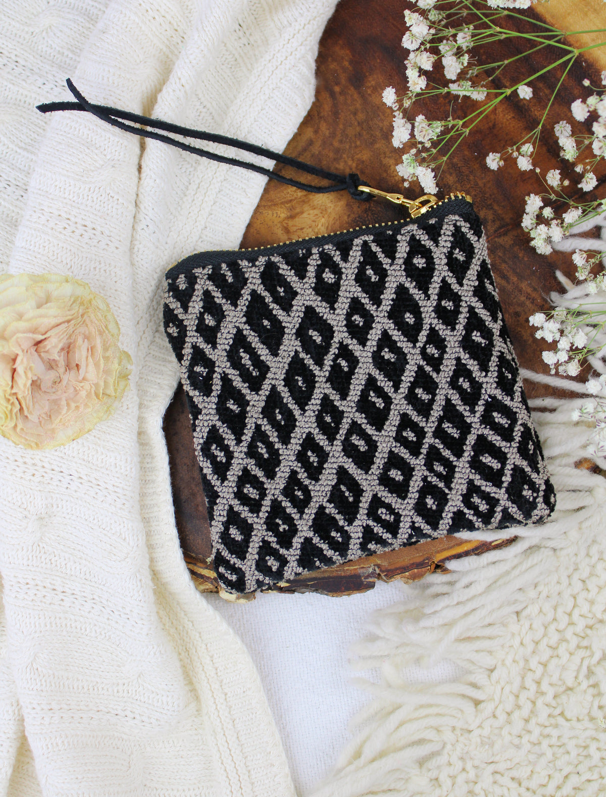 Black Diamond Needlepoint Square Pouch