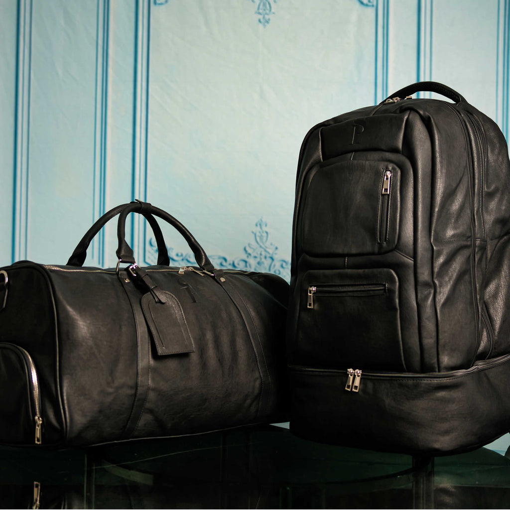 Black Leather XL Signature Bag Set (XL Signature Backpack and Duffle Bag)