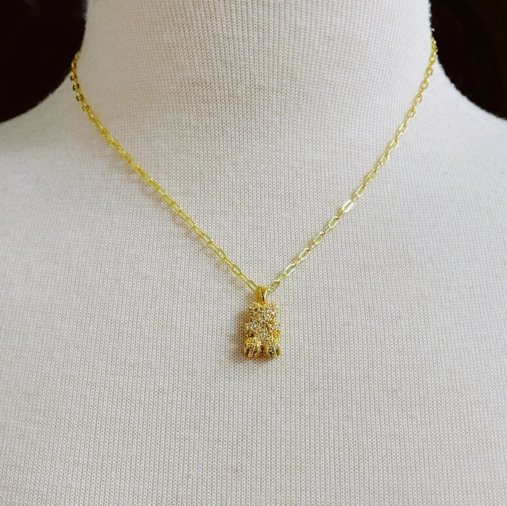 Bling Bear Pendant Necklace - Paved Teddy Bear Pendant