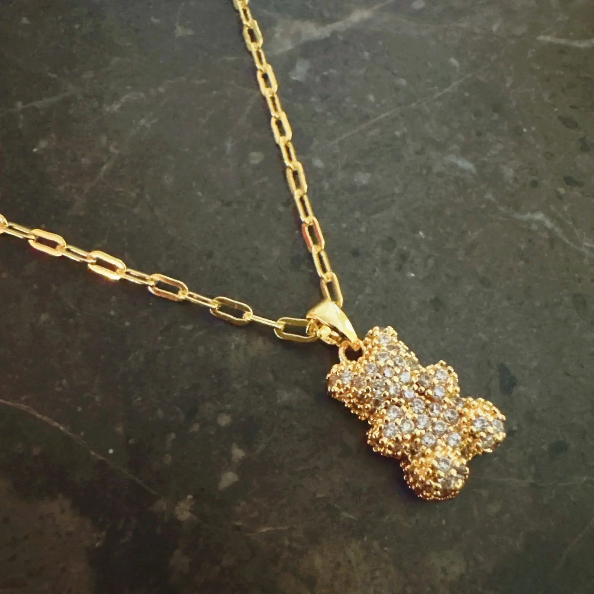 Bling Bear Pendant Necklace - Paved Teddy Bear Pendant