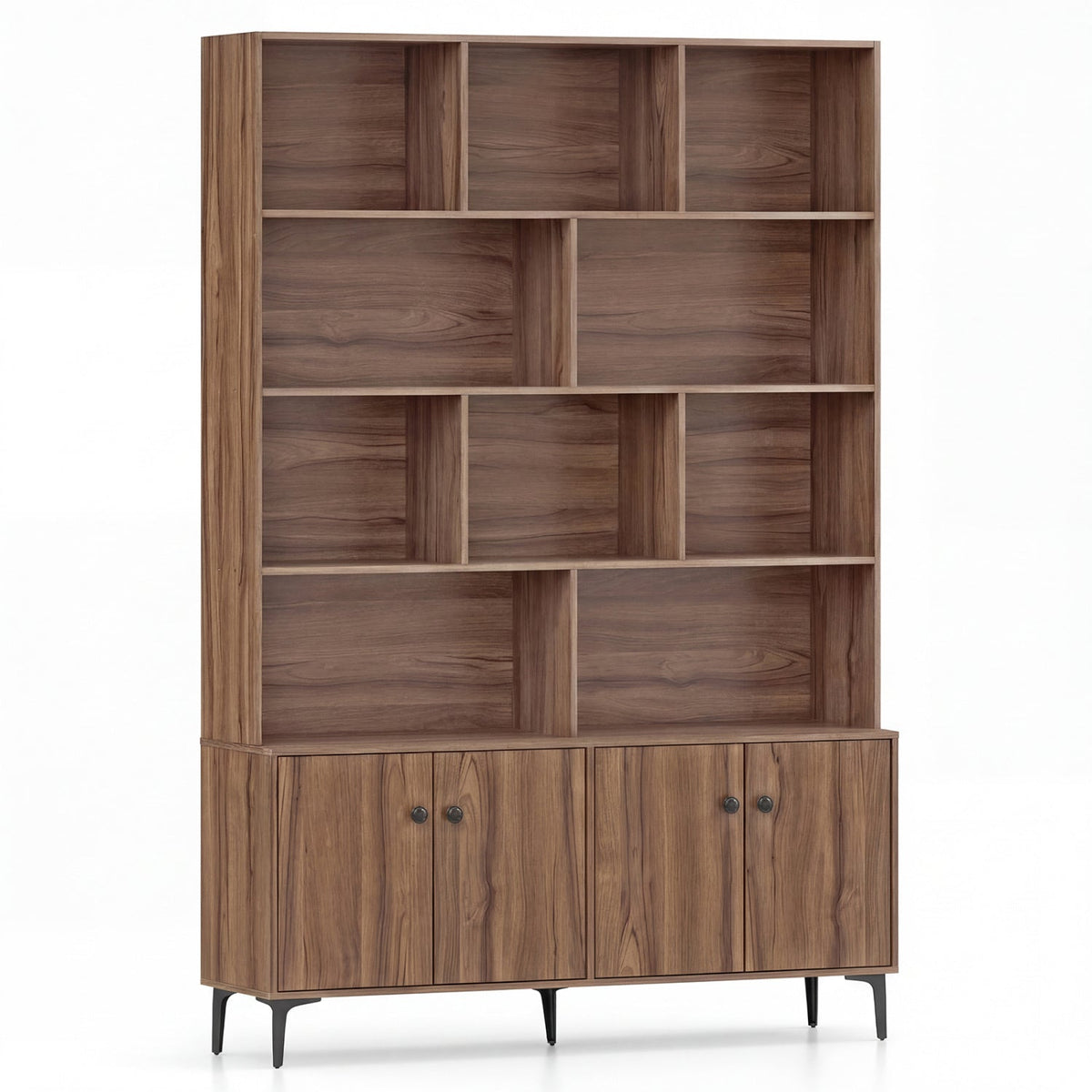 Bookshelf with 4 Doors and 2 Anti-Tipping Kits for Home Office