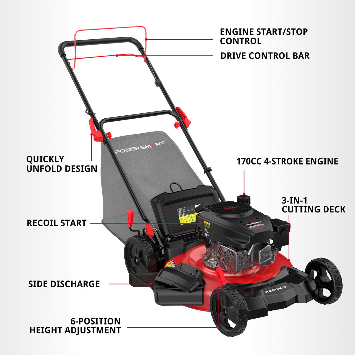 21 " 170cc Gas Self-Propelled 3-in-1 Lawn Mower DB8621S