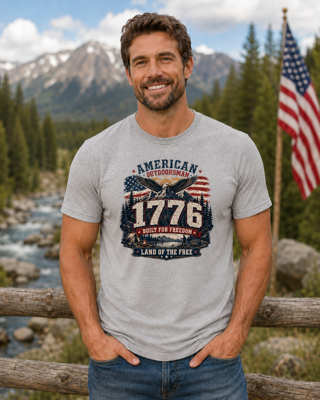 1 776 American Outdoorsman Patriotic Freedom T-Shirt