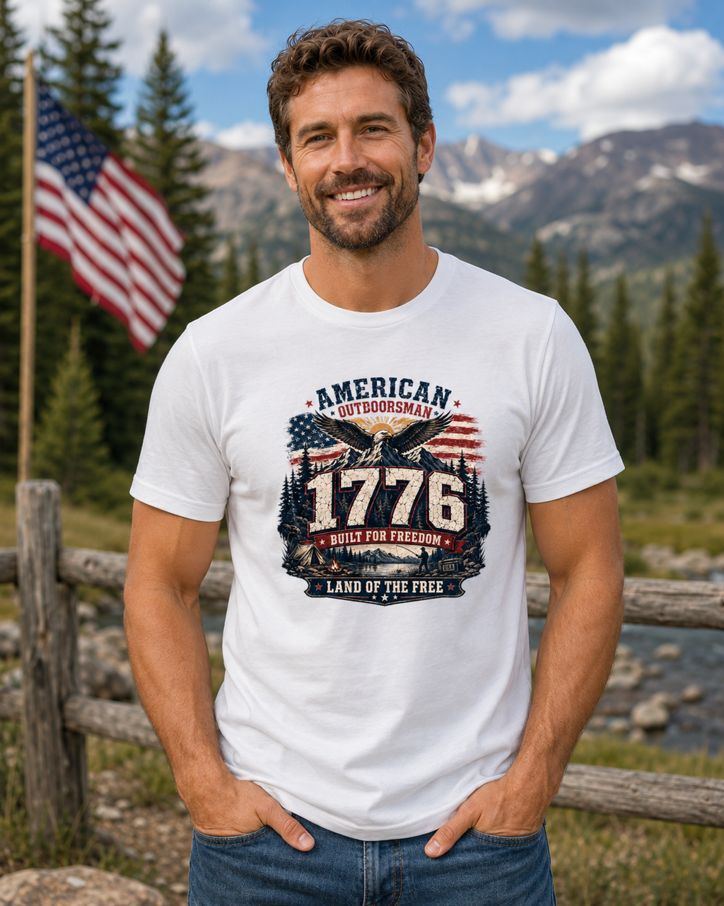 1 776 American Outdoorsman Patriotic Freedom T-Shirt