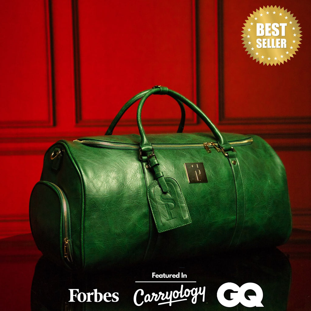 Emerald Green Leather Weekender Duffle Bag