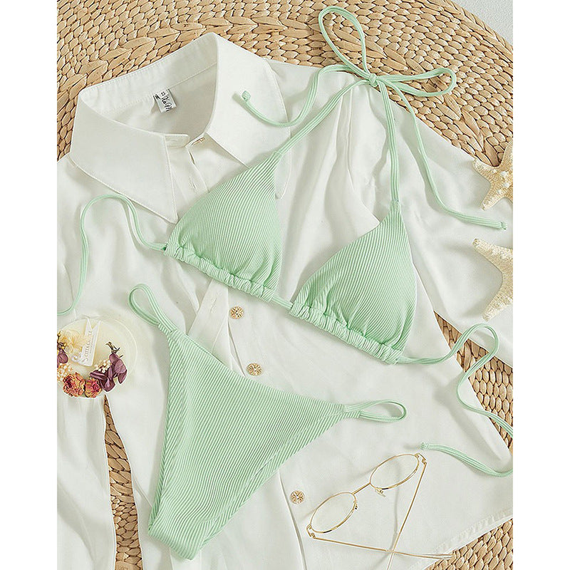 Solid color neck hanging bikini