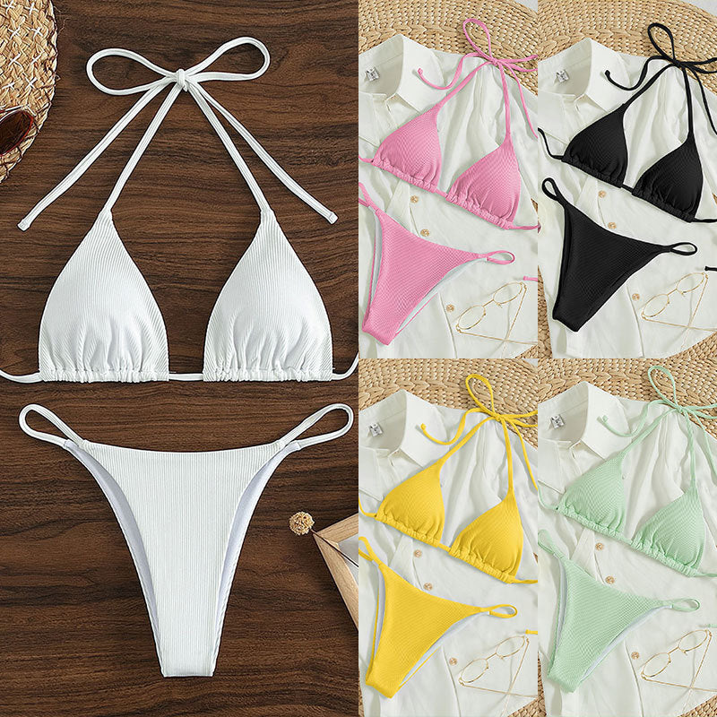 Solid color neck hanging bikini