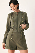 OLIVE COMMAND CROPPED MILITARY JACKET