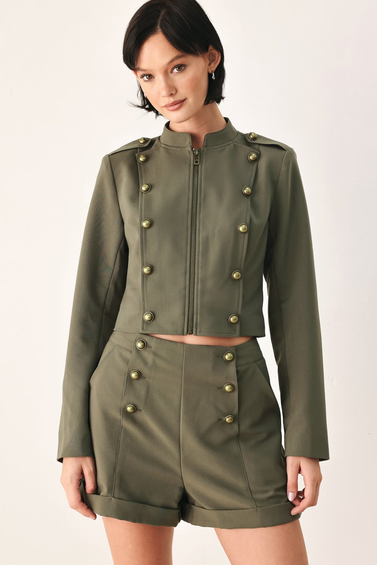 OLIVE COMMAND CROPPED MILITARY JACKET