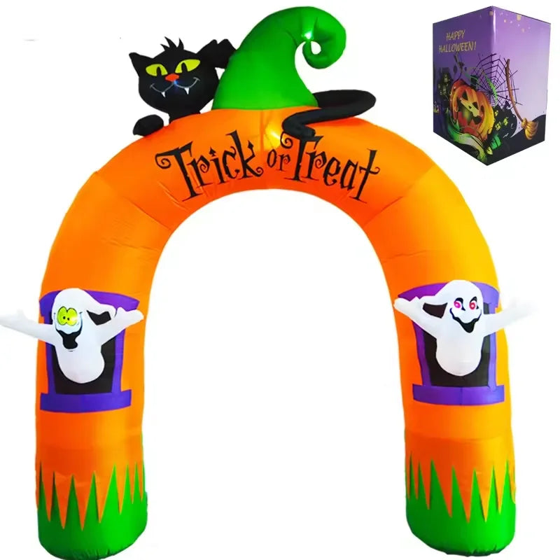 10FT Giant Inflatable Arch with Black Cat and Ghosts Outdoor Patio Lawn Halloween Inflatable Decorations