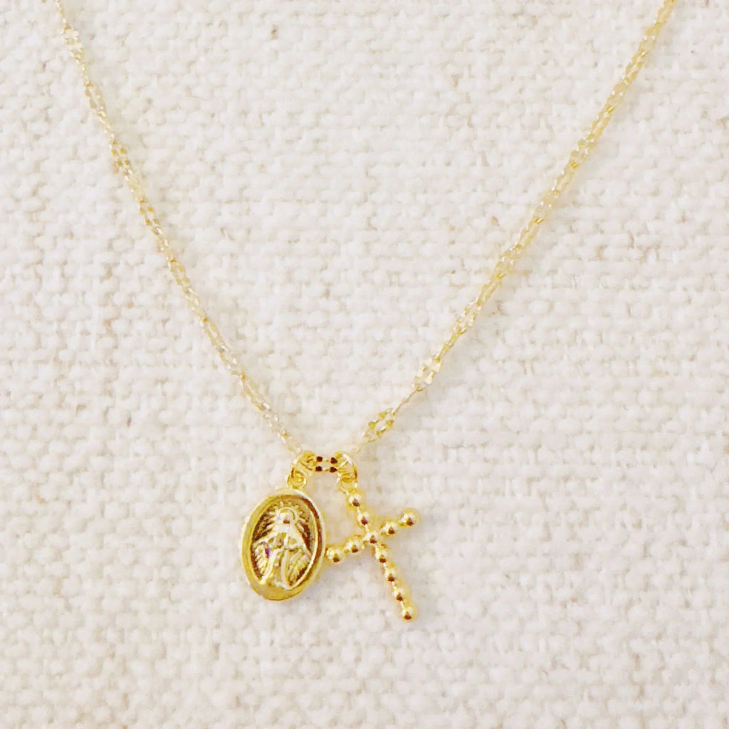 Faithful Duo Pendant Necklace – Gold-Tone Chain with Mini Cross and