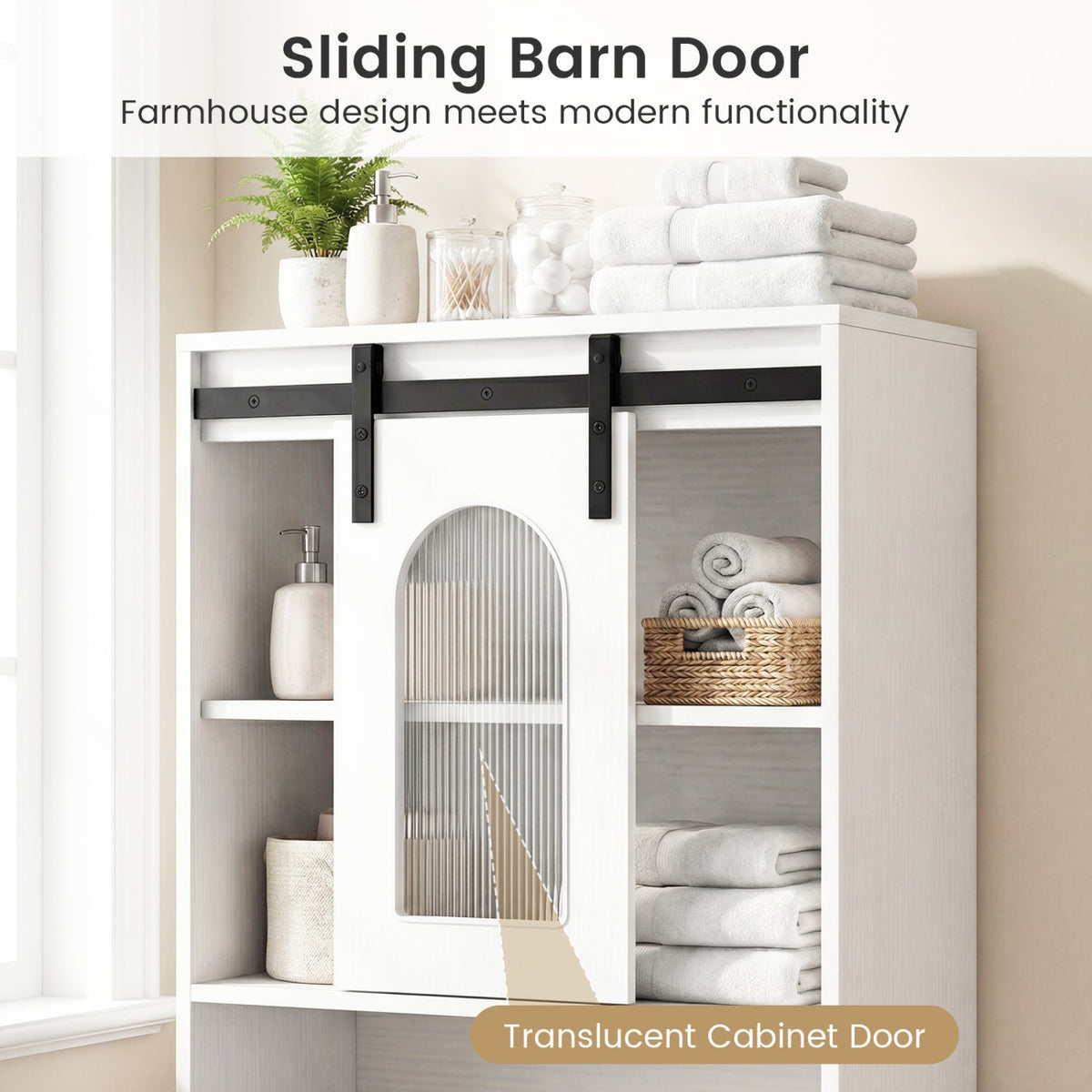 Farmhouse Bathroom Floor Cabinet with Sliding Barn Door