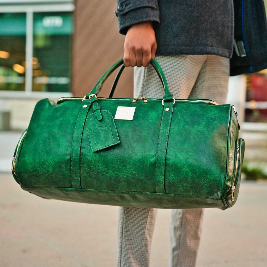 Emerald Green Leather Weekender Duffle Bag