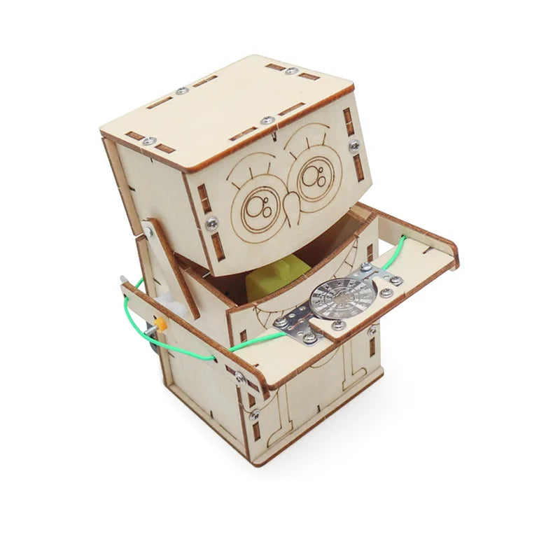 Wooden Electric Powered Coin Robot DIY Model, Science & Education Building Toy for Children Gift
