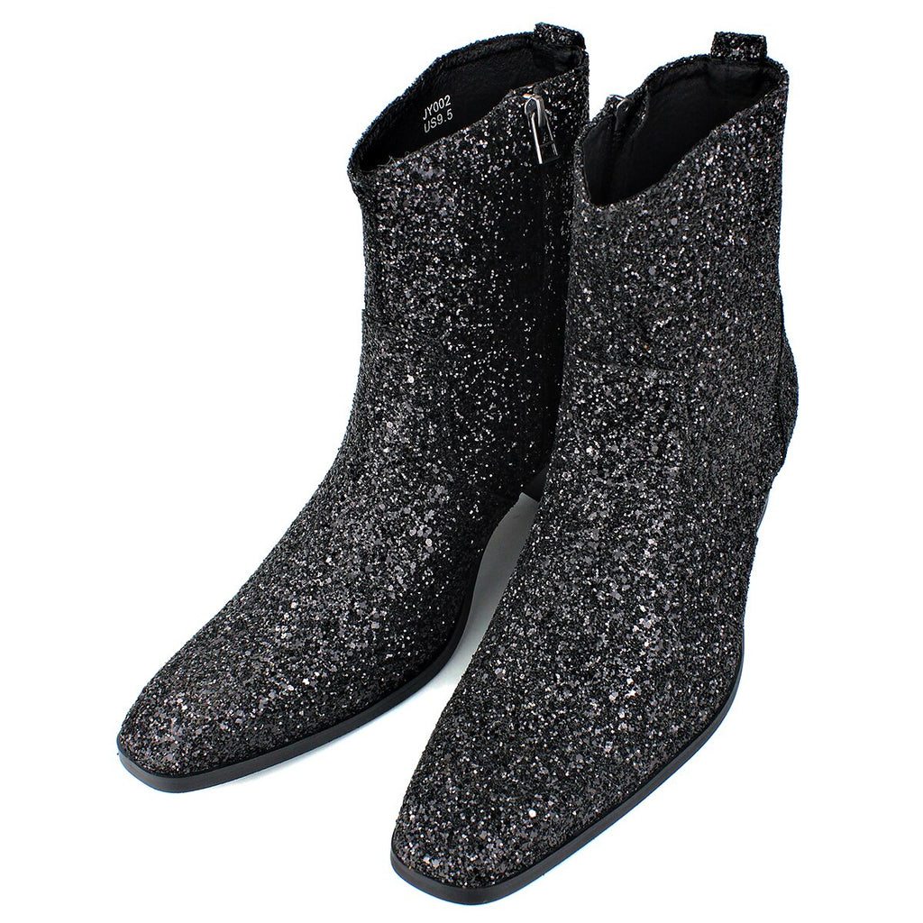 OSSTONE Men Chelsea Ankle Boots Leather Heeled Boots With Side Zipper Cuban Heel Dress Boots Disco Shoes OS-JY022
