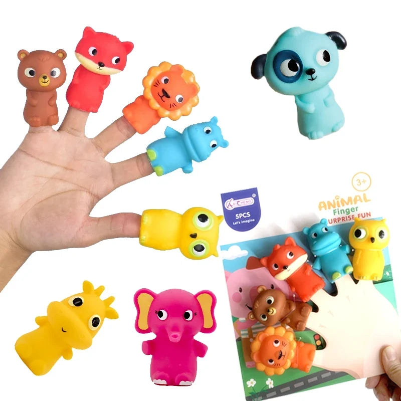 5PCS Kids Animal Finger Puppet Set, Lion Elephant Bear Mini Hand Puppets Educational Toy