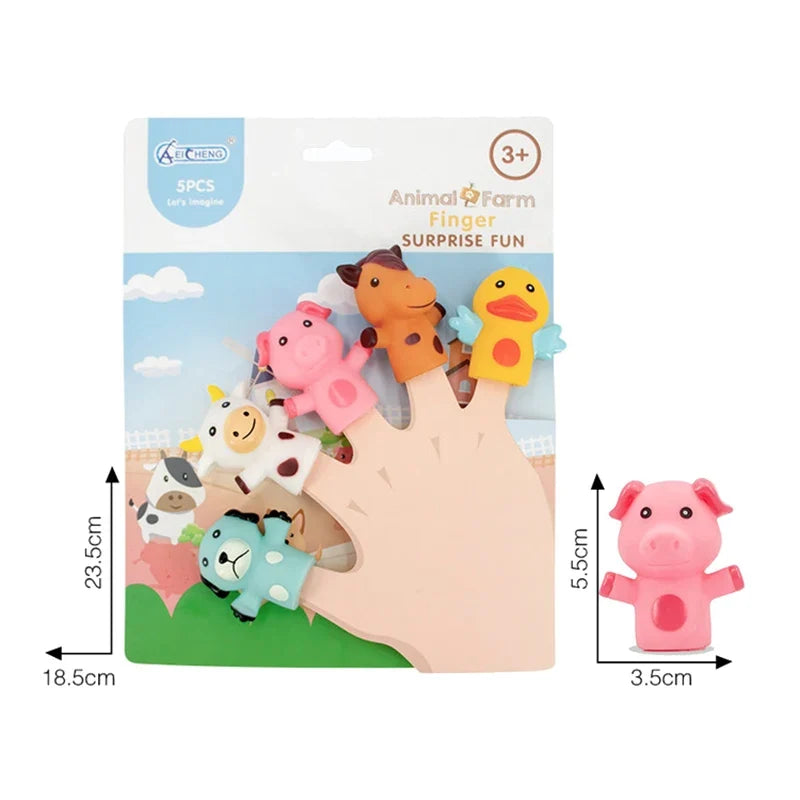 5PCS Kids Animal Finger Puppet Set, Lion Elephant Bear Mini Hand Puppets Educational Toy