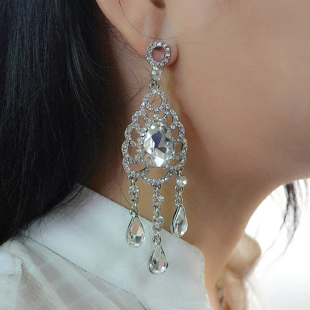 TREAZY Fashion Crystal Wedding Drop Earrings for Women Silver Color Bridal Dangle Earrings Brides Gifts Birthday Party Jewelry