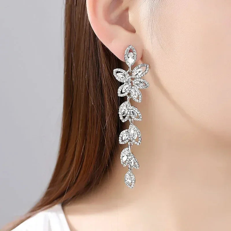 TREAZY Fashion Crystal Wedding Drop Earrings for Women Silver Color Bridal Dangle Earrings Brides Gifts Birthday Party Jewelry