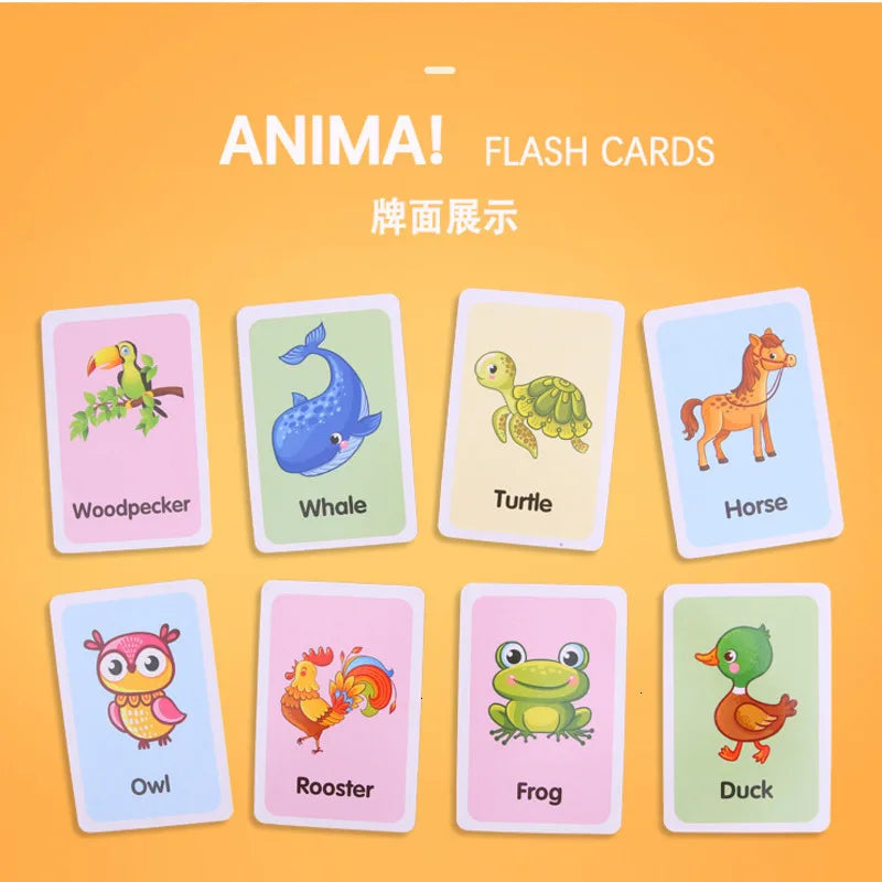 36Pcs Kids Cognition Cards - Shape, Animal, Color Teaching Baby English Learning Word Cards, Educational Montessori Gift