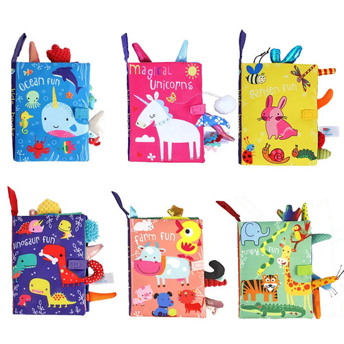 0-36M Baby Early Learning Toy - Tail Cloth Book, Parent-Child Interactive Sound Paper Puzzle, Cloth Book Rattle