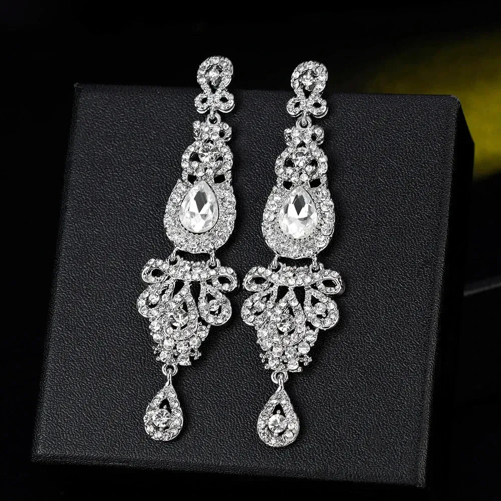 TREAZY Fashion Crystal Wedding Drop Earrings for Women Silver Color Bridal Dangle Earrings Brides Gifts Birthday Party Jewelry