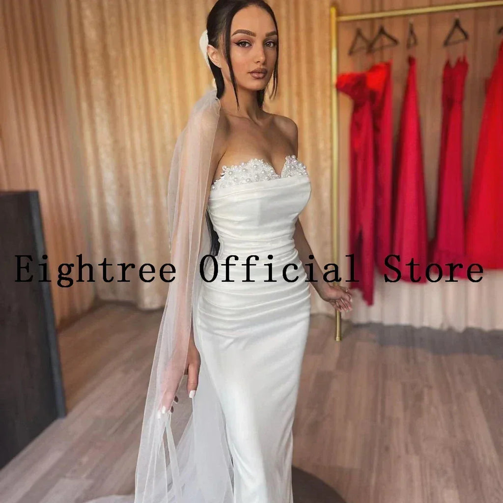 Eightree Sexy White Wedding Dresses Lace Sweetheart Detachable Train Bride Dress Mermaid Satin Wedding Evening Gowns Customized