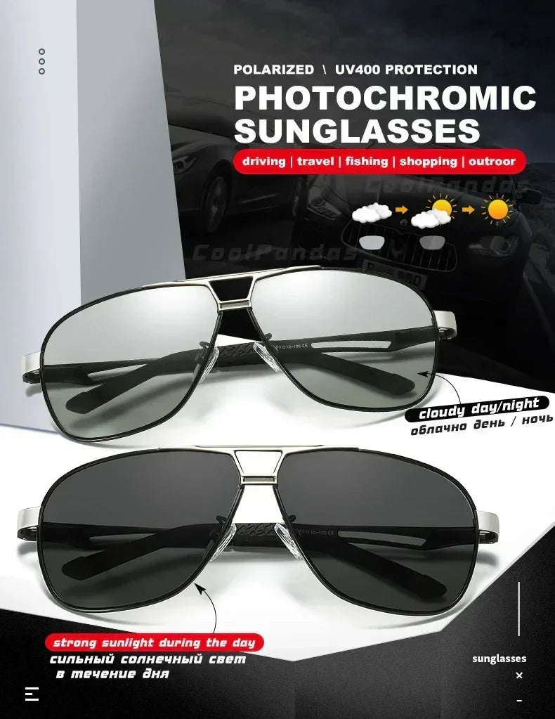 Top Quality Square Retro Photochromic Aluminum Sunglasses Men Polarized Driving Women Sun Glasses For Men Brown Oculos de sol