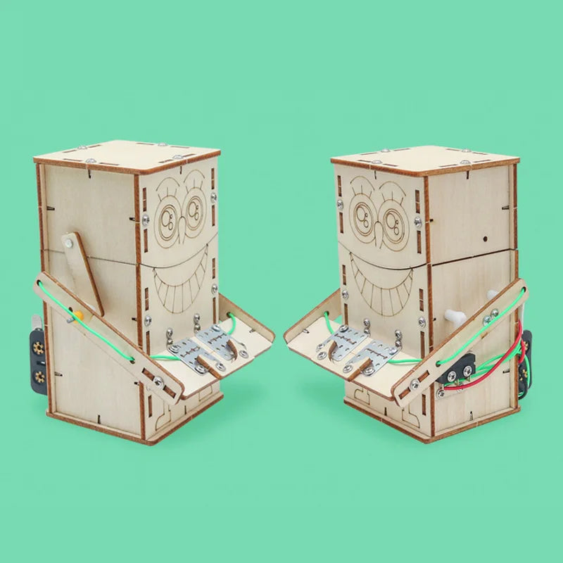 Wooden Electric Powered Coin Robot DIY Model, Science & Education Building Toy for Children Gift