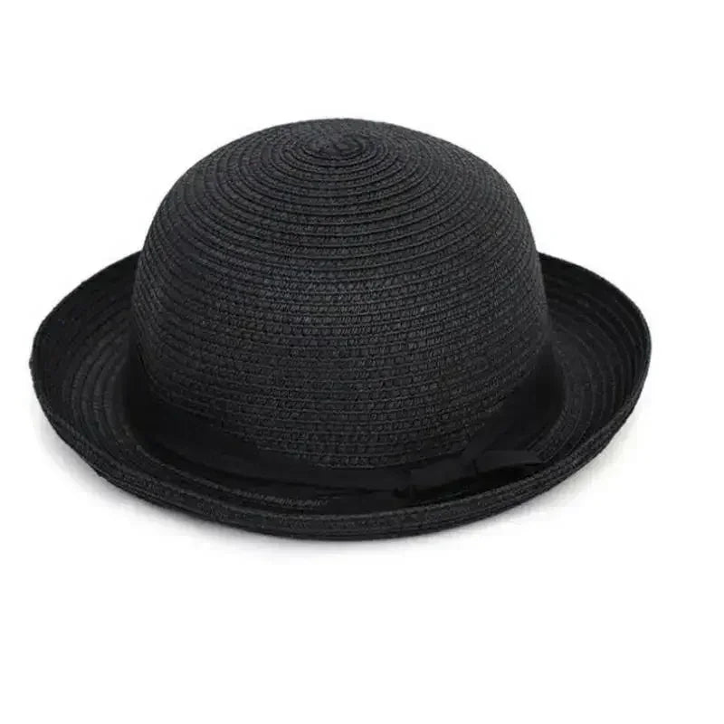 Hats For Women Summer Sun Protection Straw Hat Female Round Top Curled Brim Parent Child Student Sunshade Travel