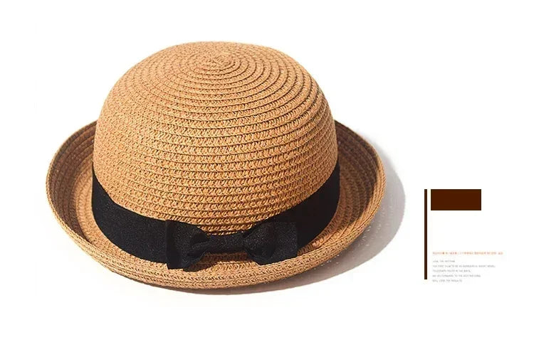 Hats For Women Summer Sun Protection Straw Hat Female Round Top Curled Brim Parent Child Student Sunshade Travel