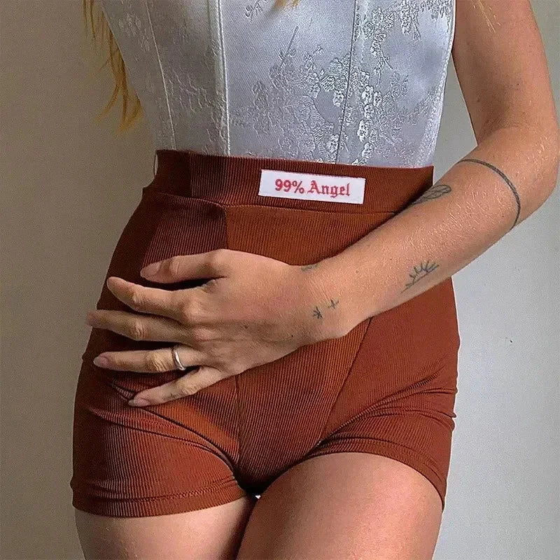 Summer White Letter Embroidery Biker Shorts Women Ribber Knit Black High Waist Casual Streetwear Shorts