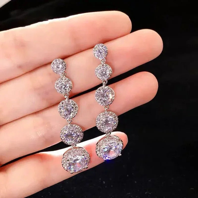 Minimalism Teardrop Round Zircon Long Dangle Earrings for Women 2021 Wedding Engagement Jewelry Bridal Drop Earrings Statement