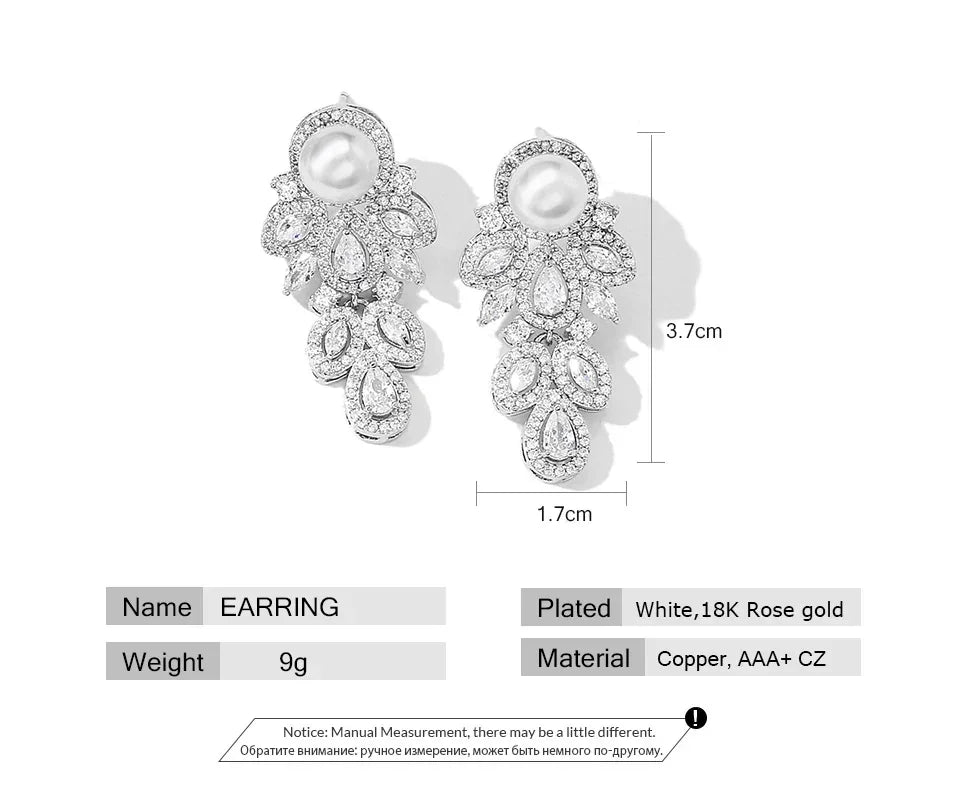 ZAKOL New Fashion CZ Zirconia Crystal Leaf Dangel Earrings for Women Luxury Bridal Wedding Party Jewelry