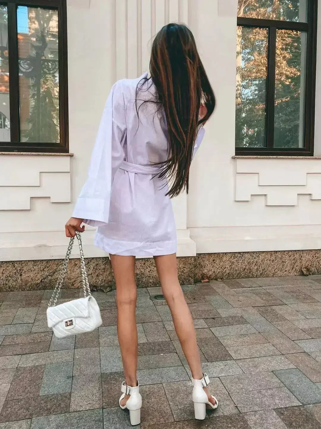 Women's V-Neck Kimono Cardigan Mini Dress Cotton Linen Long Sleeve Sashes Dresses Robe Style Lace Up Summer Loose Vestidos