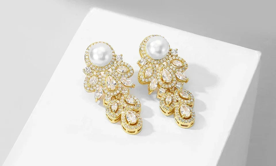 ZAKOL New Fashion CZ Zirconia Crystal Leaf Dangel Earrings for Women Luxury Bridal Wedding Party Jewelry