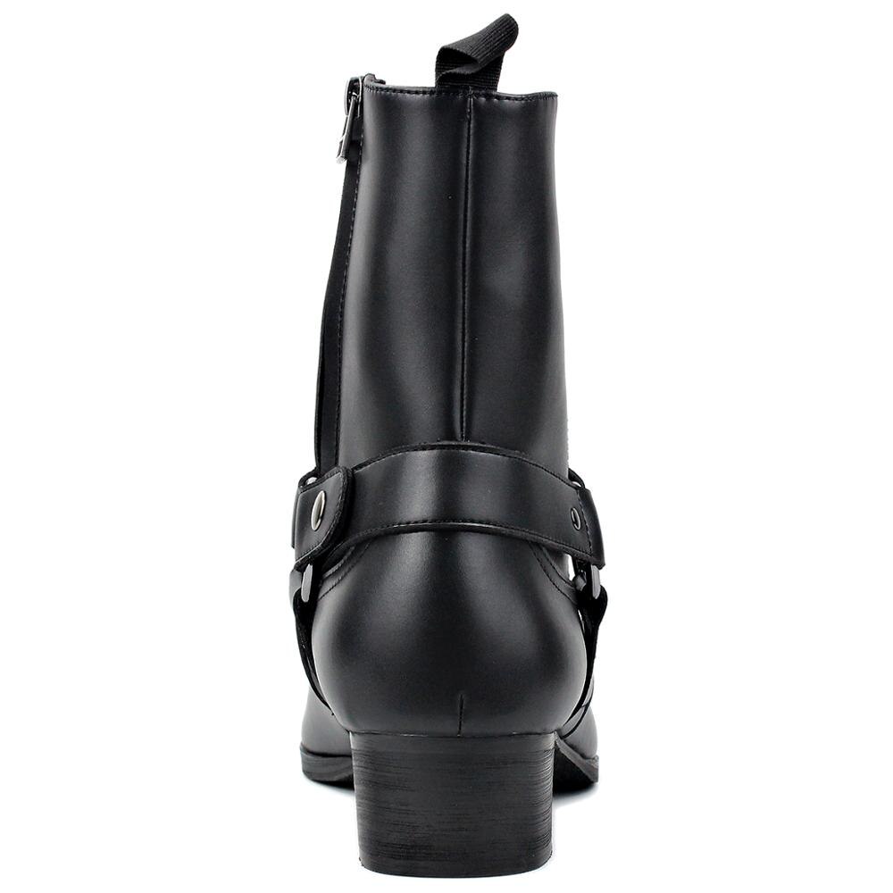 OSSTONE Men Chelsea Ankle Boots Leather Heeled Boots With Side Zipper Cuban Heel Dress Boots Disco Shoes OS-JY015-CQ